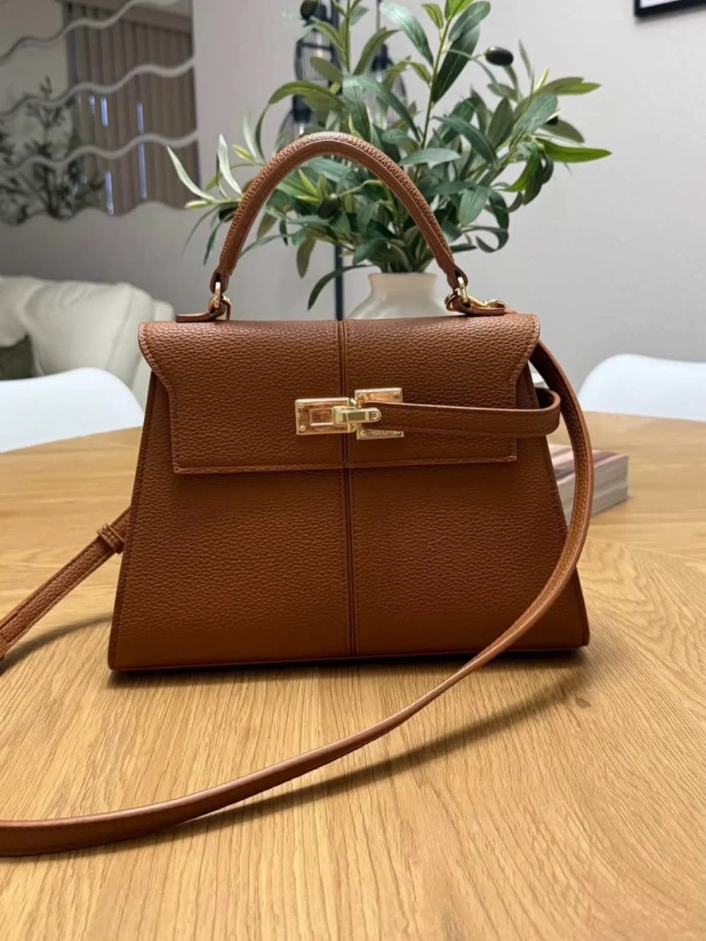 JW PEI Structured Top-Handle Satchel in Cognac